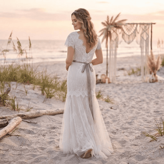 Boho Floral Lace A-Line Wedding Dress - Diva Melody
