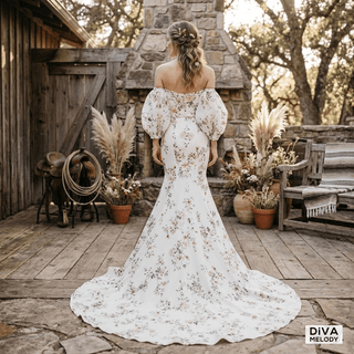 Boho Floral Mermaid Wedding Dress - Diva Melody