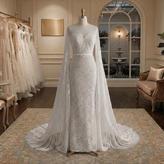 Boho Fringe Illusion Lace Mermaid Wedding Dress - Diva Melody