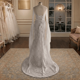 Boho Fringe Illusion Lace Mermaid Wedding Dress - Diva Melody
