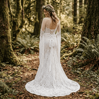 Boho Fringe Illusion Lace Mermaid Wedding Dress - Diva Melody