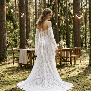 Boho Halter High Slit Lace Wedding Dress - Diva Melody