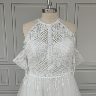 Boho Halter Lace Wedding Dress with Tassels - Diva Melody