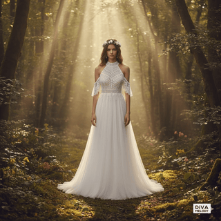 Boho Halter Lace Wedding Dress with Tassels - Diva Melody