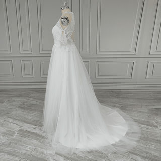 Boho Halter Lace Wedding Dress with Tassels - Diva Melody