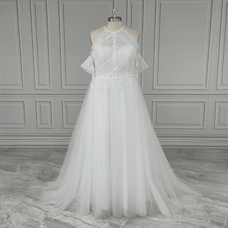 Boho Halter Lace Wedding Dress with Tassels - Diva Melody