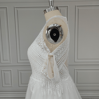 Boho Halter Lace Wedding Dress with Tassels - Diva Melody