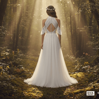 Boho Halter Lace Wedding Dress with Tassels - Diva Melody