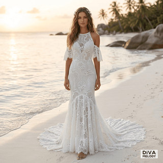 Boho Halter Sheath Bridal Dress - Diva Melody