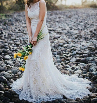 Boho Halter Sheath Bridal Dress - Diva Melody