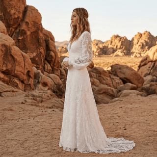 Boho Lace A-Line Wedding Dress - Diva Melody