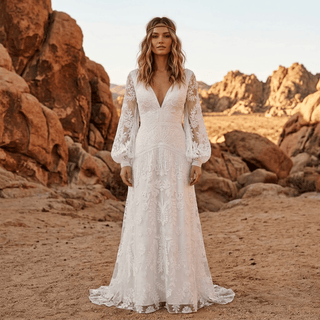 Boho Lace A-Line Wedding Dress - Diva Melody