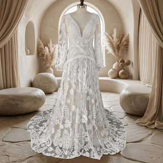 Boho Lace A-Line Wedding Dress - Diva Melody