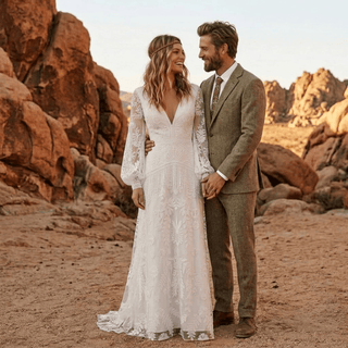 Boho Lace A-Line Wedding Dress - Diva Melody