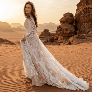 Boho Lace A-Line Wedding Dress - Diva Melody