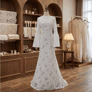 Boho Lace Bell Sleeve Wedding Dress - Diva Melody