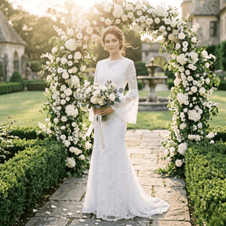 Boho Lace Bell Sleeve Wedding Dress - Diva Melody