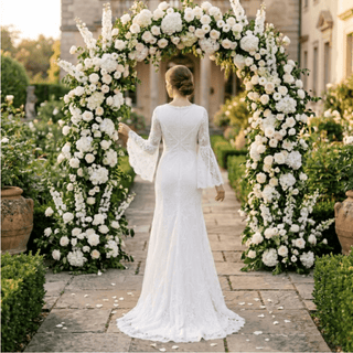 Boho Lace Bell Sleeve Wedding Dress - Diva Melody