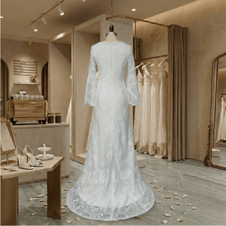 Boho Lace Bell Sleeve Wedding Dress - Diva Melody