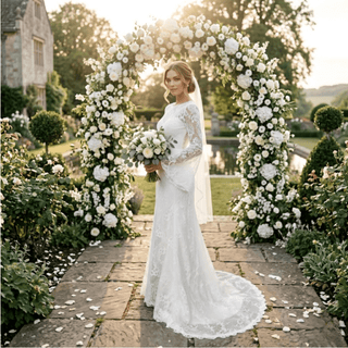 Boho Lace Bell Sleeve Wedding Dress - Diva Melody