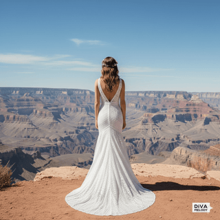 Boho Lace Deep V - Neck Wedding Gown - Diva Melody