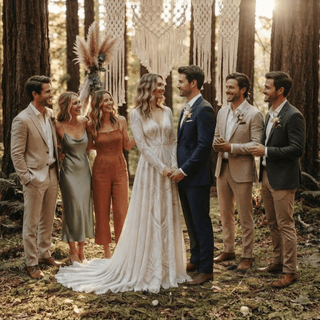Boho Lace Scalloped Hem A-Line Bridal Gown - Diva Melody