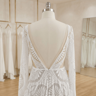 Boho Lace Scalloped Hem A-Line Bridal Gown - Diva Melody