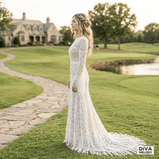 Boho Lace Sheath Gown - Diva Melody