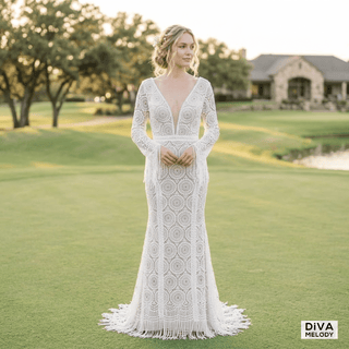 Boho Lace Sheath Gown - Diva Melody