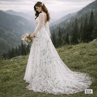 Boho Lace Tulle A - Line Wedding Dress - Diva Melody