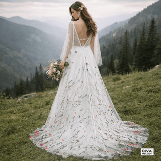 Boho Lace Tulle A - Line Wedding Dress - Diva Melody