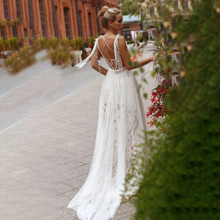 Boho Lace Tulle A - Line Wedding Dress - Diva Melody