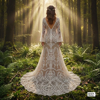 Boho Lace Two - Piece Backless Beach Wedding Dress - Diva Melody