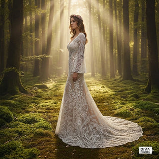 Boho Lace Two - Piece Backless Beach Wedding Dress - Diva Melody