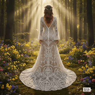 Boho Lace Two - Piece Backless Beach Wedding Dress - Diva Melody