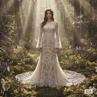 Boho Lace Two - Piece Backless Beach Wedding Dress - Diva Melody