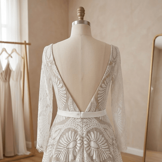 Boho Lace V-Neck Long Sleeves Bridal Gown - Diva Melody