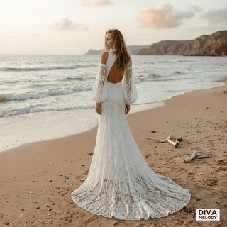 Boho Lace V - Neck Mermaid Gown - Diva Melody