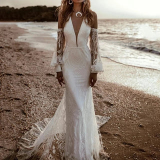 Boho Lace V - Neck Mermaid Gown - Diva Melody