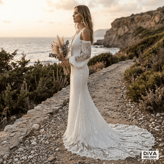 Boho Lace V - Neck Mermaid Gown - Diva Melody