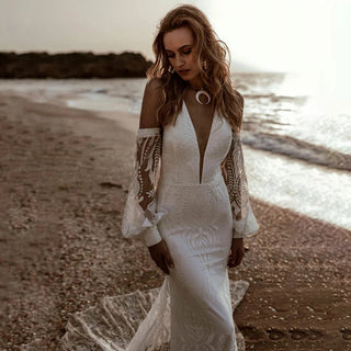 Boho Lace V - Neck Mermaid Gown - Diva Melody