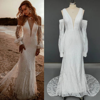 Boho Lace V - Neck Mermaid Gown - Diva Melody