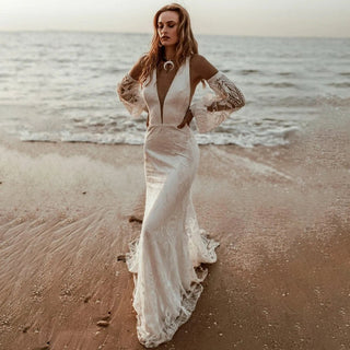 Boho Lace V - Neck Mermaid Gown - Diva Melody