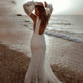 Boho Lace V - Neck Mermaid Gown - Diva Melody