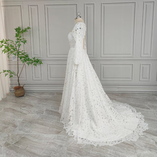 Boho Lace Wedding Dress with Puff Sleeves - Diva Melody