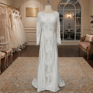 Boho Long Sleeve Lace Sheath Wedding Dress - Diva Melody