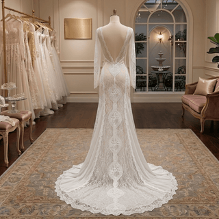 Boho Long Sleeve Lace Sheath Wedding Dress - Diva Melody
