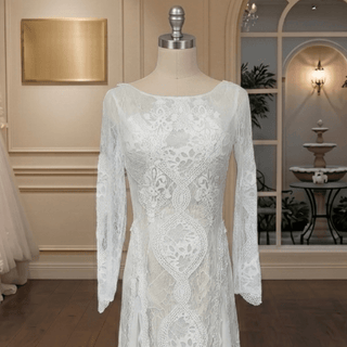 Boho Long Sleeve Lace Sheath Wedding Dress - Diva Melody