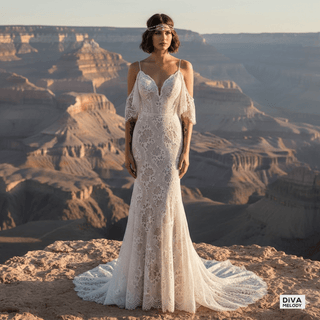 Boho Mermaid Wedding Dress with Removable Sleeves - Diva Melody