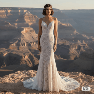 Boho Mermaid Wedding Dress with Removable Sleeves - Diva Melody